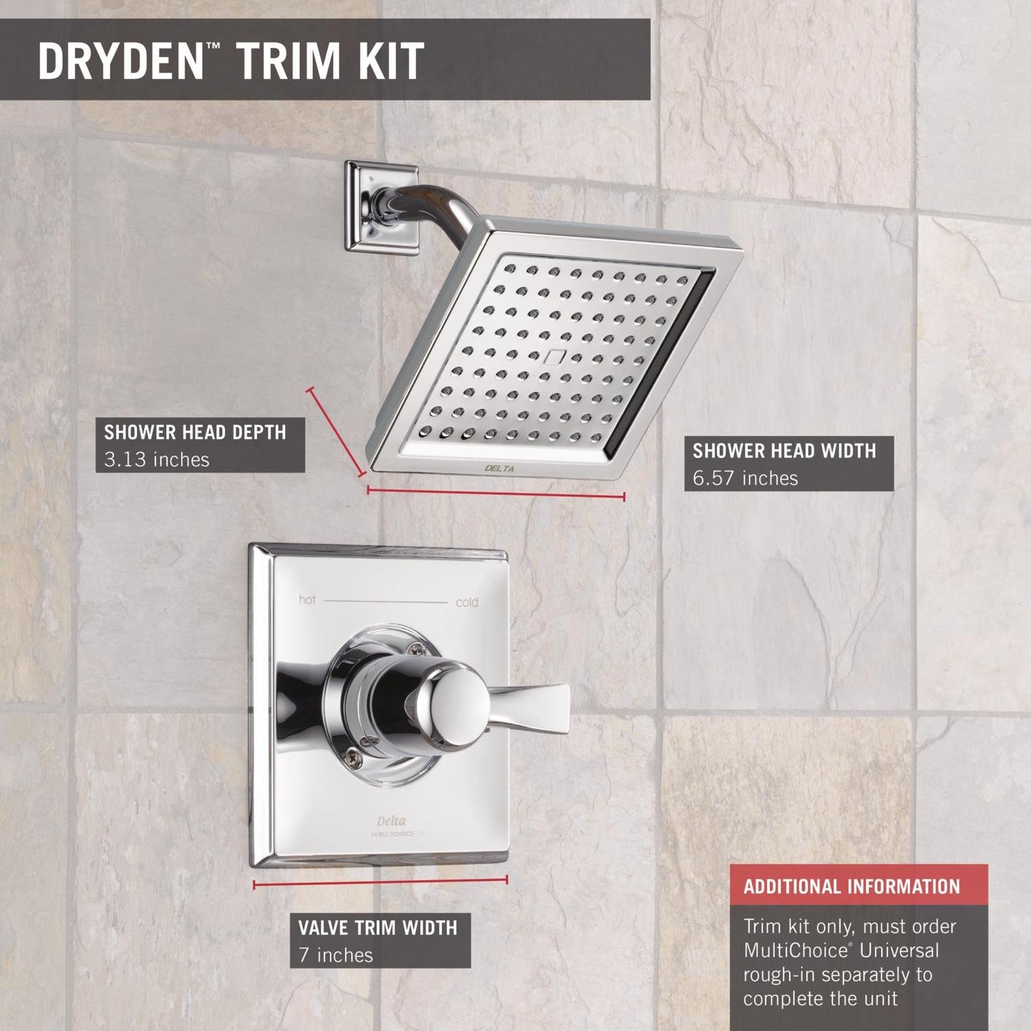 Delta Faucet Dryden 14 Series Single-Function Shower Trim Kit with Single-Spray Touch-Clean Shower Head, Chrome T14251 (Valve Not Included)