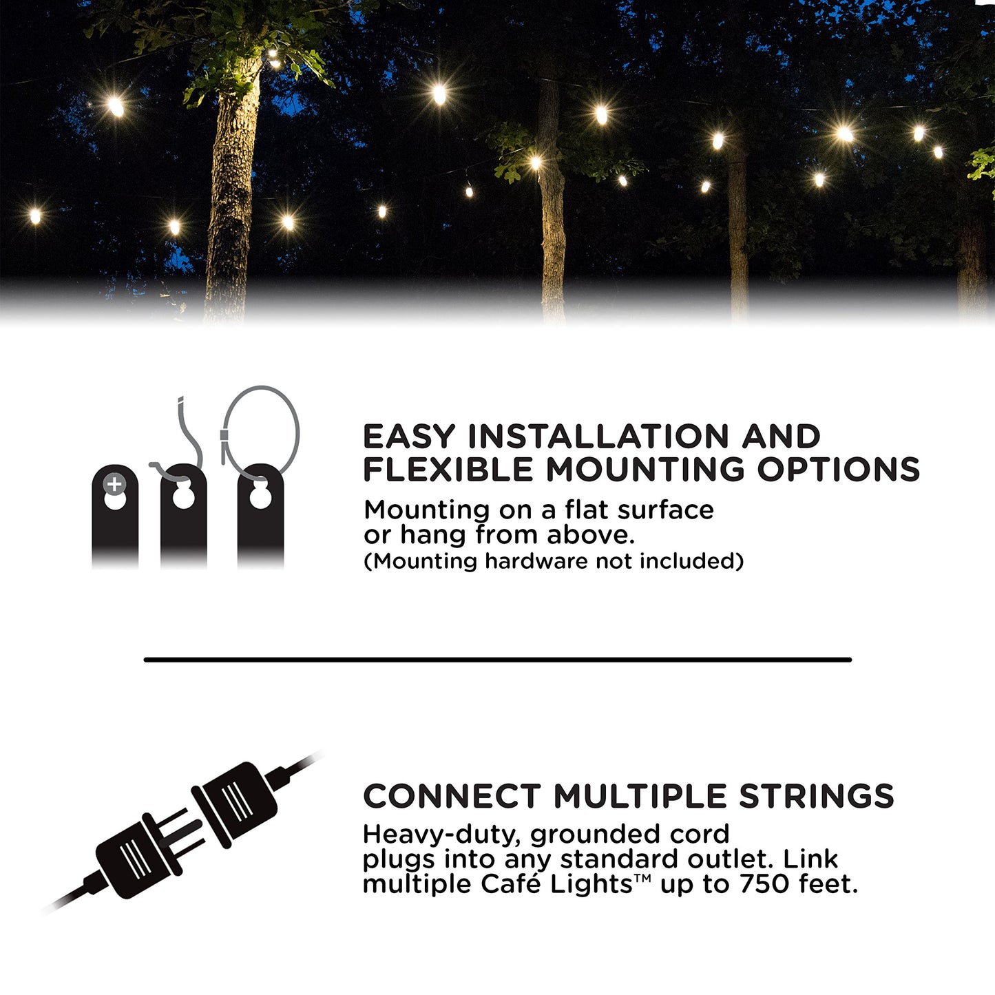 Enbrighten Classic LED Cafe String Lights, Black, 12 Foot Length, 6 Impact Resistant Lifetime Bulbs, Premium, Shatterproof, Weatherproof, Indoor/Outdoor, Commercial Grade, UL Listed, 31660