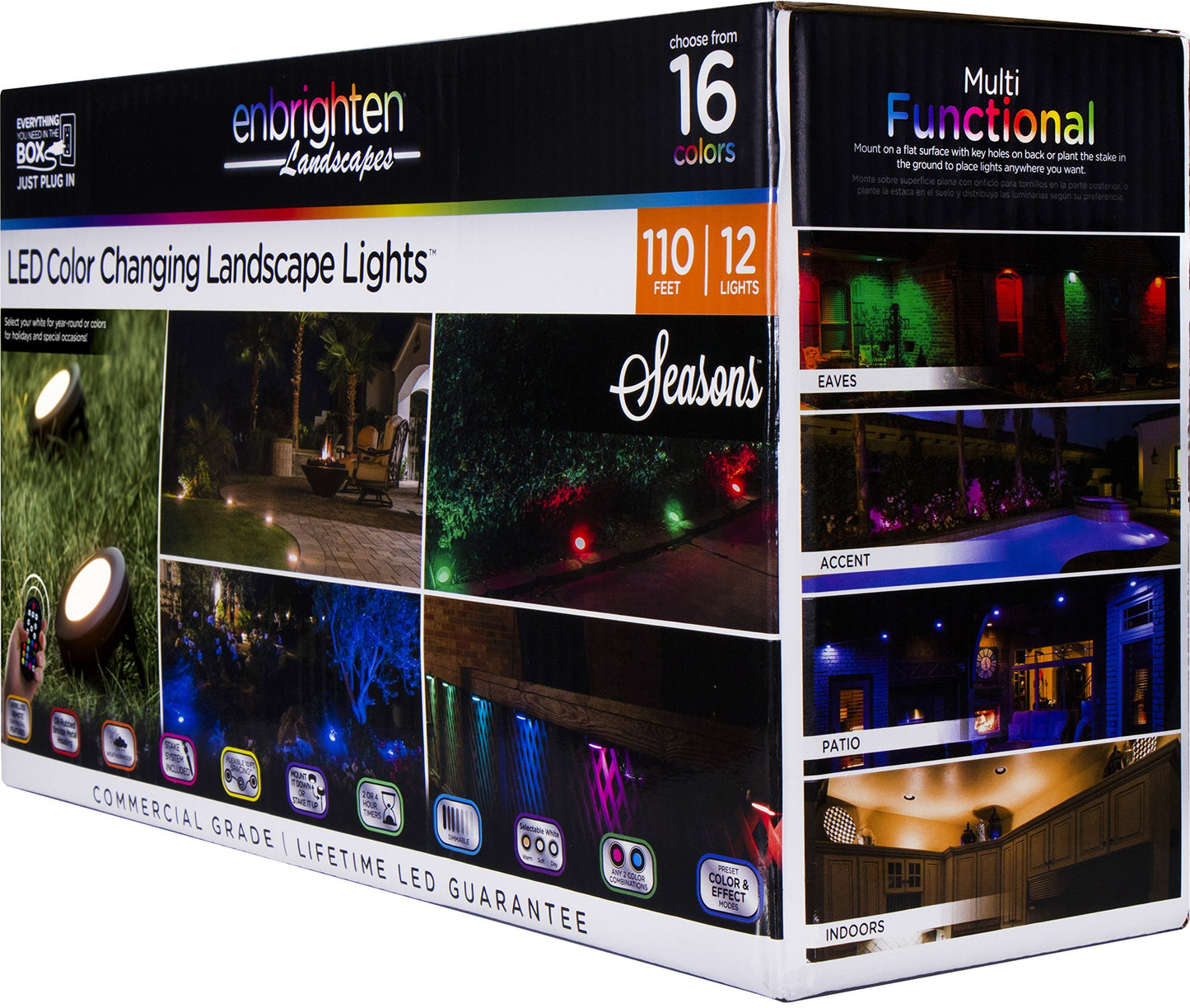 Enbrighten 41017 Seasons LED Landscape Lights (110ft.), Selectable White & Color Changing, 12 Lifetime Pucks, Wireless Remote, Outdoor, Commercial Grade, Weatherproof, Spotlight, Garden, Path Light