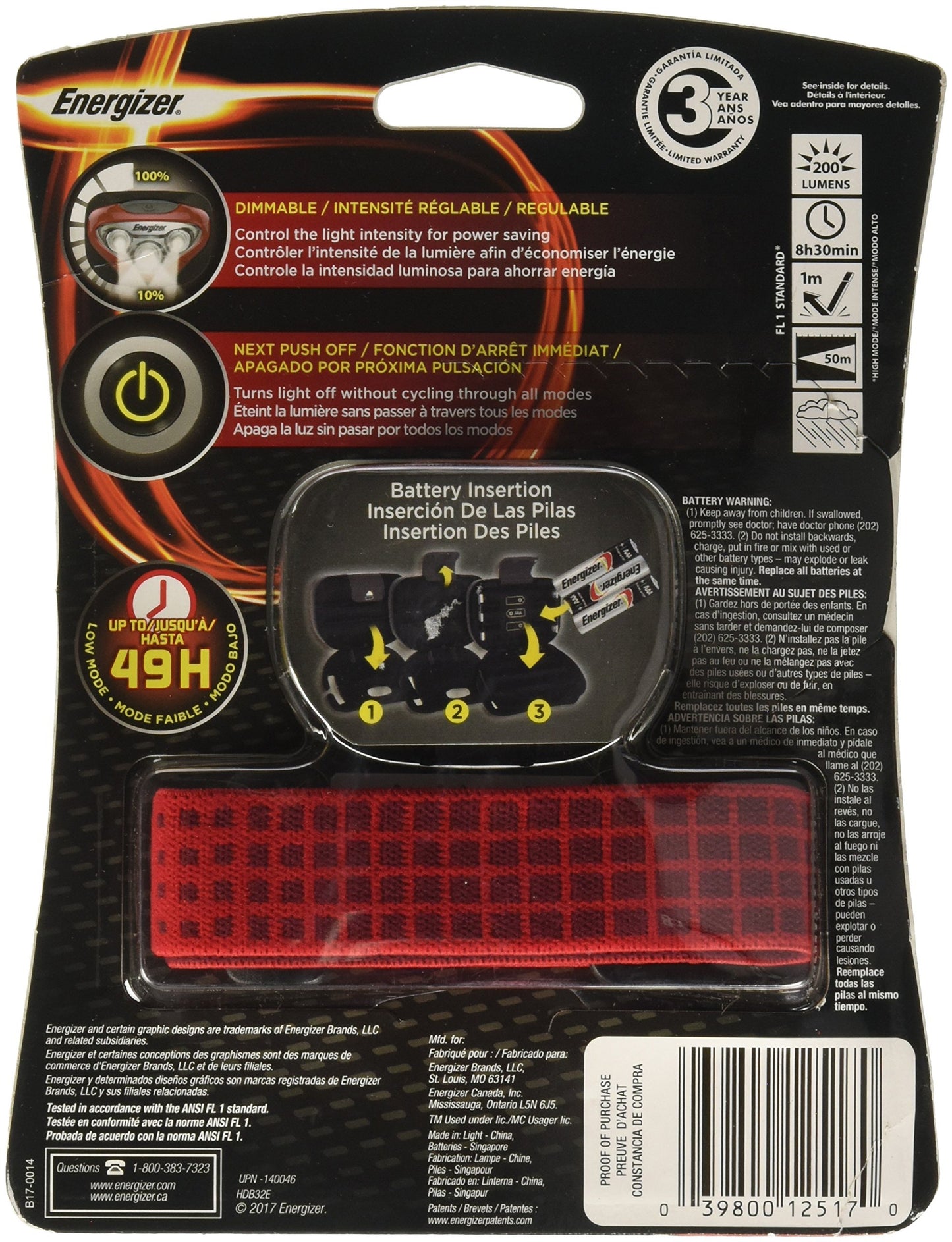 Energizer HDB32E LED Headlamp with HD Vision Optics, 3 Modes (Batteries Included)