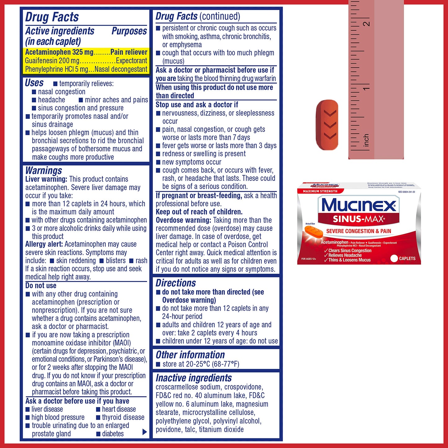 4pk Mucinex Sinus-Max Max Strength Severe Congestion Exp 4/23 NO BOXES