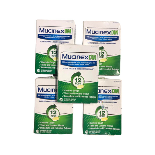 Cough Suppressant and Expectorant, Mucinex DM 12 Hr Relief Tablets, 20ct, 600 mg Guaifenesin, 30 mg Dextromethorphan HBr, Controls Cough and Thins & Loosens Mucus That Causes Cough & Chest Congestion