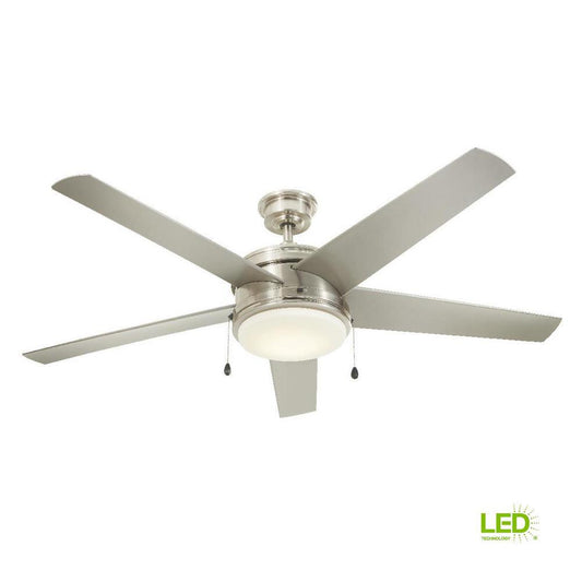 Home Decorators Portwood 60 in. LED Indoor/Outdoor Brushed Nickel Ceiling Fan
