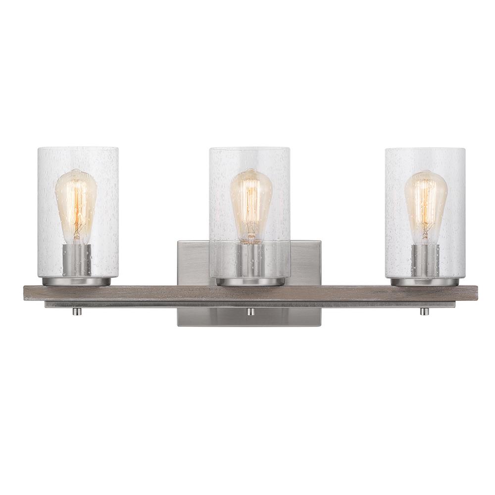 Home Decorators Collection Boswell Quarter 3-Light Brushed Nickel Vanity Light with Painted Weathered Gray Wood Accents