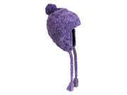 FU-R Headwear Women's Crossover, Hand Knit Earflap Pom Hat Purple Has Few Stains