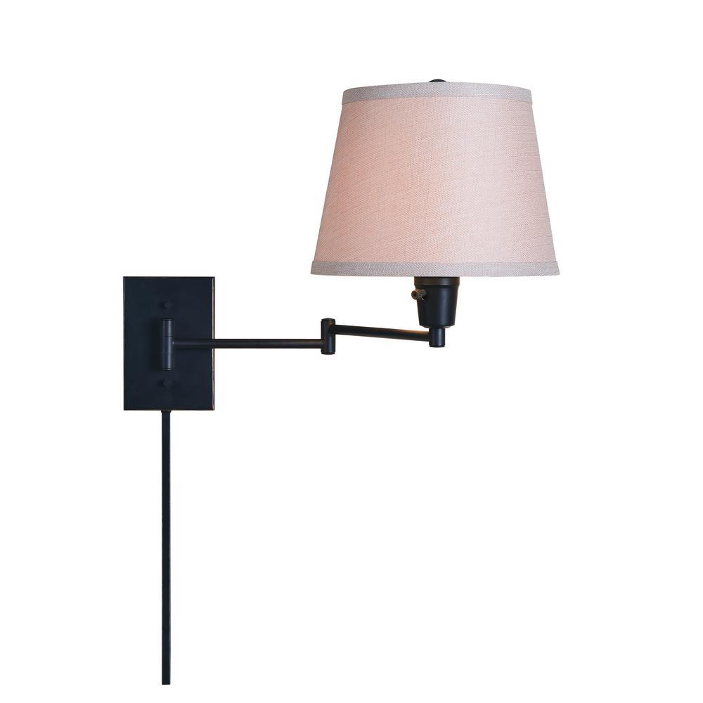 Hampton Bay 1-Light Oil Rubbed Bronze Swing Arm Plug In Lamp with Fabric Shade