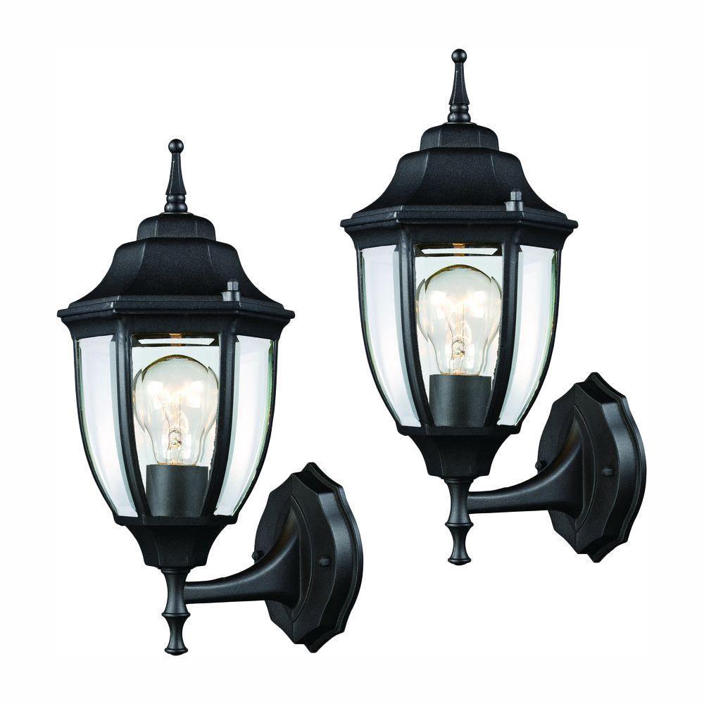 Hampton Bay Black Outdoor Wall Lantern (2-Pack) Resistant Classic Look