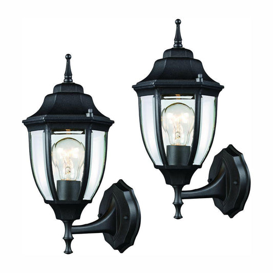 Hampton Bay Black Outdoor Wall Lantern (2-Pack) Resistant Classic Look