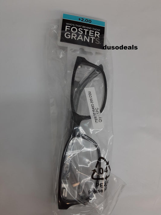 Foster Grants Unisex reading glasses; Boston; +2.00, Black
