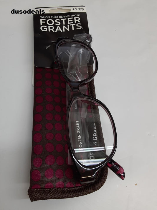 Foster Grants +1.25 women's Reading Glasses- Monica Mag Purple with soft case
