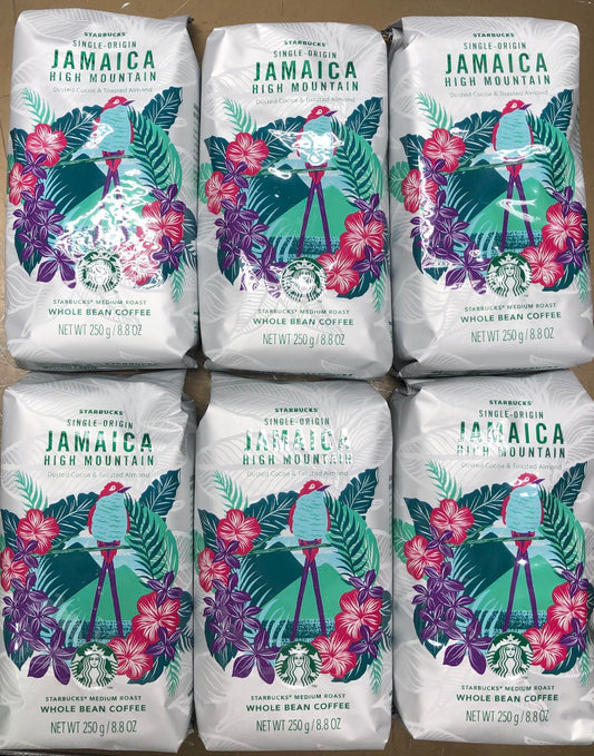 6 PACK STARBUCKS JAMAICA HIGH MOUNTAIN WHOLE BEAN COFFEE 8.8 OZ EACH BB 7/20