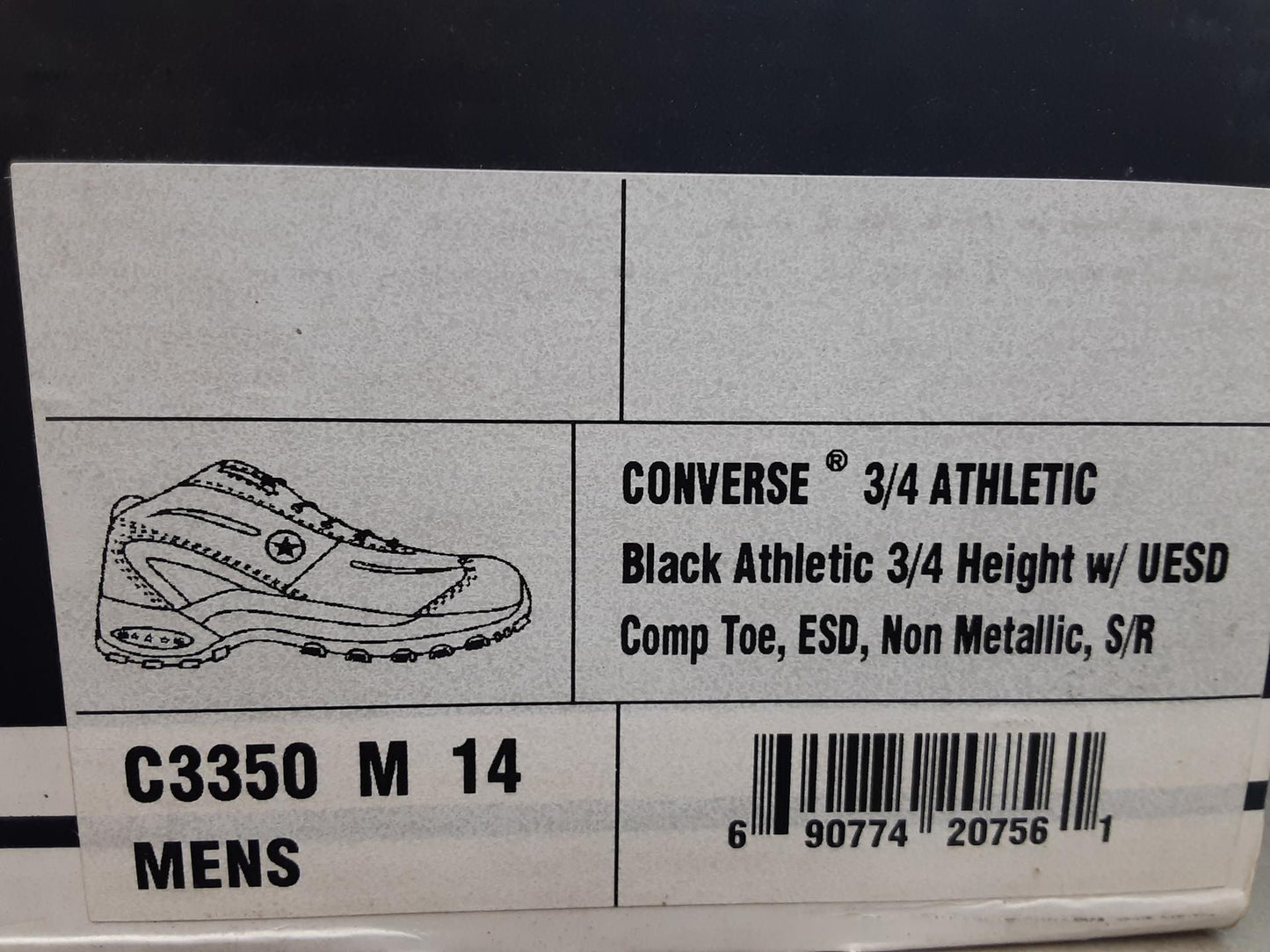 Converse 3/4 Athletic Black, Comp Toe, Non- Metalliac, C3350 Medium size 14