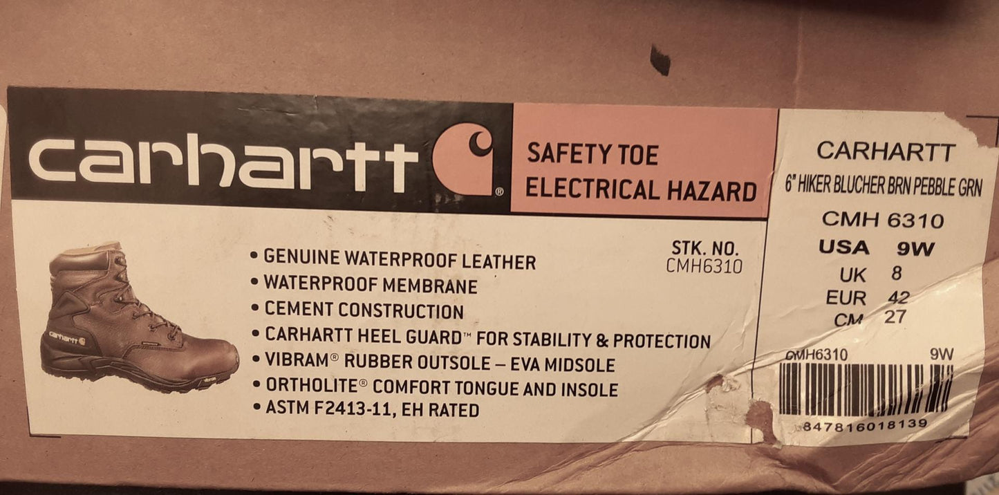 Carhartt 6" Hiker Blucher Brn Pebble Grn MENS Size 9 WIDE