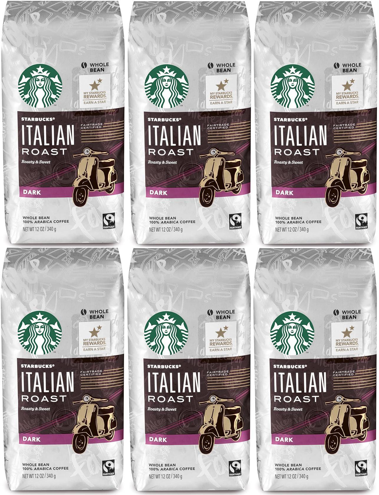 PACK OF 6 Starbucks Italian Roast Whole Bean Coffee 12 oz ea Best Before 7/2020
