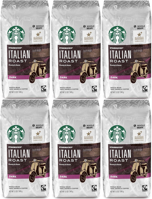 PACK OF 6 Starbucks Italian Roast Whole Bean Coffee 12 oz ea Best Before 7/2020