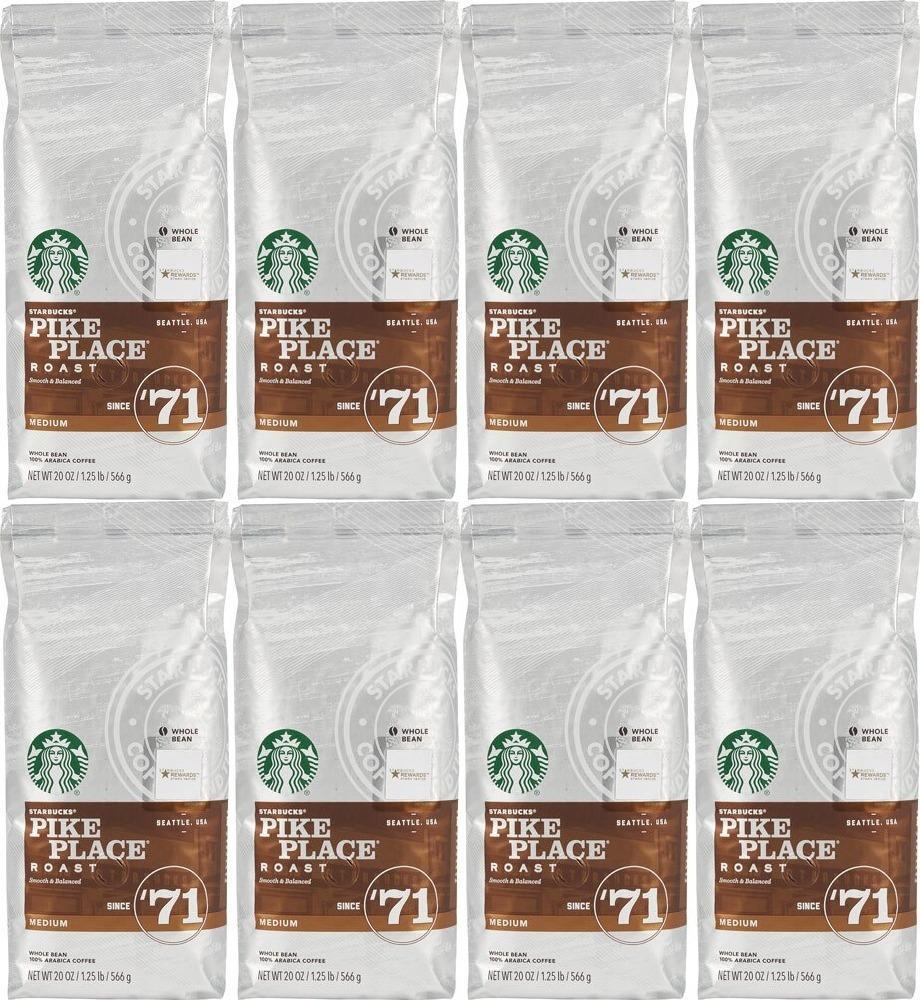 Pack of 8, 10 LBS Starbucks Pike Place Medium Roast Whole Bean Coffee 20oz READ