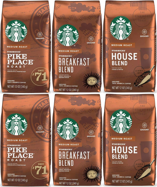 6 PACK Starbucks Variety Pike, Breakfast, House Ground Coffee 12oz EA BBD 2/2021