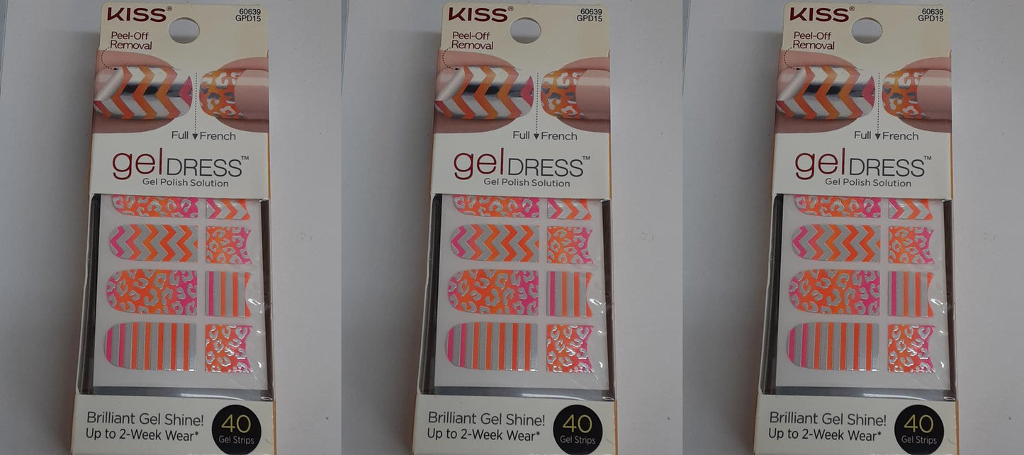 Kiss Gel Dress (60639 Menagerie) 40 ct: 20 full/20 French Strips, Lot of 3, New