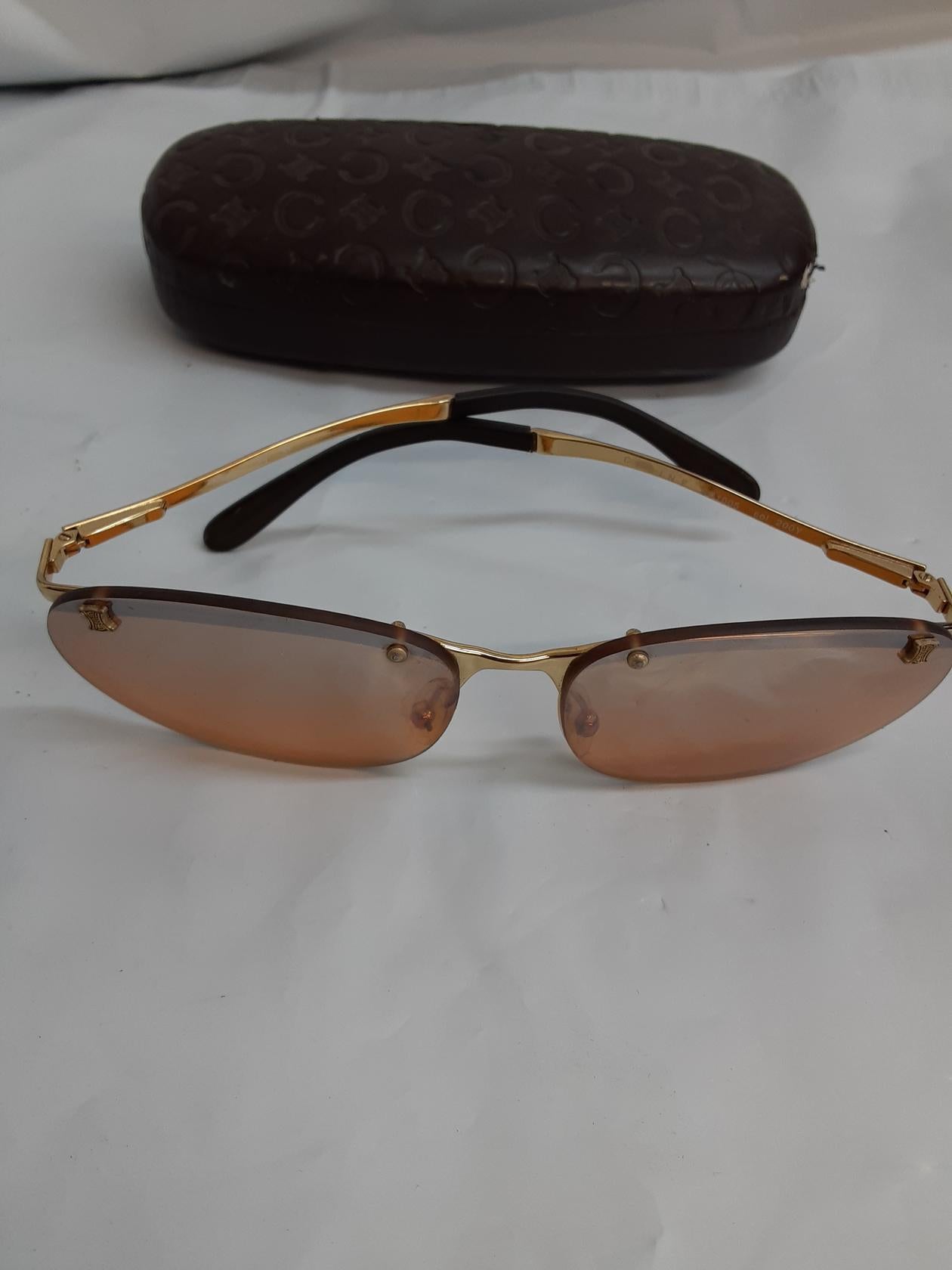 Celine SunGlasses SC1005 Col. 200Y (Gold- HalfTrim-Orange Tint)