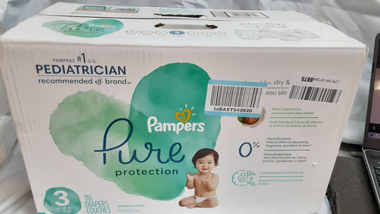 Diapers Size 3, 116 Ct Disposable Pampers Pure Protection, Plant based liner