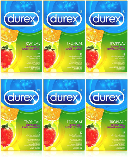 Durex Tropical Flavors Flavored Premium Condoms, 12 Count (Pack of 6)