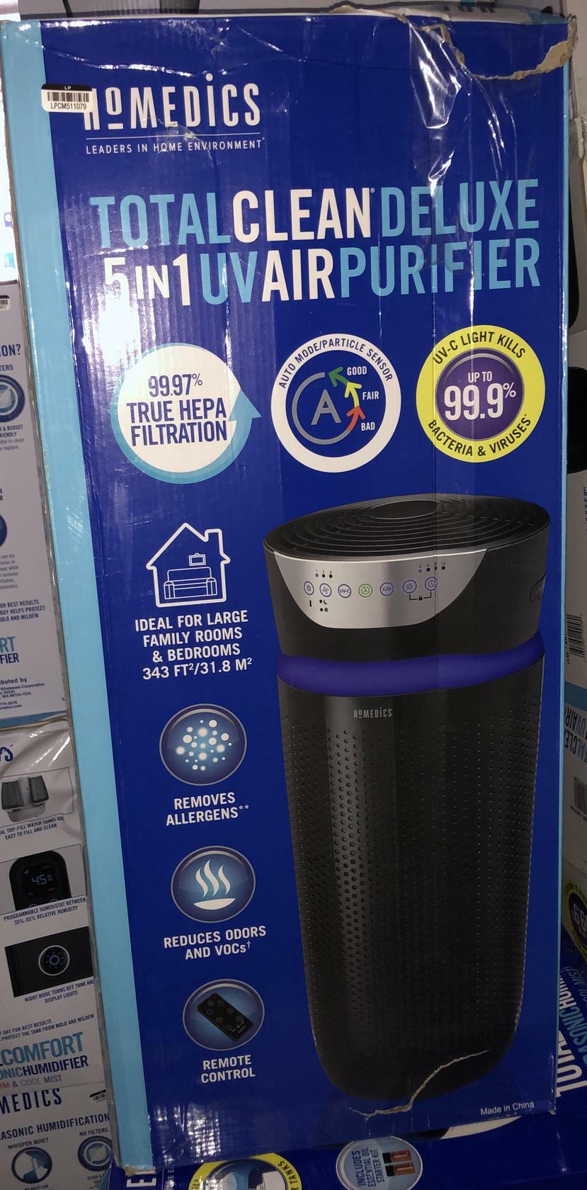 HoMedics TotalClean Deluxe 5-in-1 Tower Air Purifier with UV-C Technology with