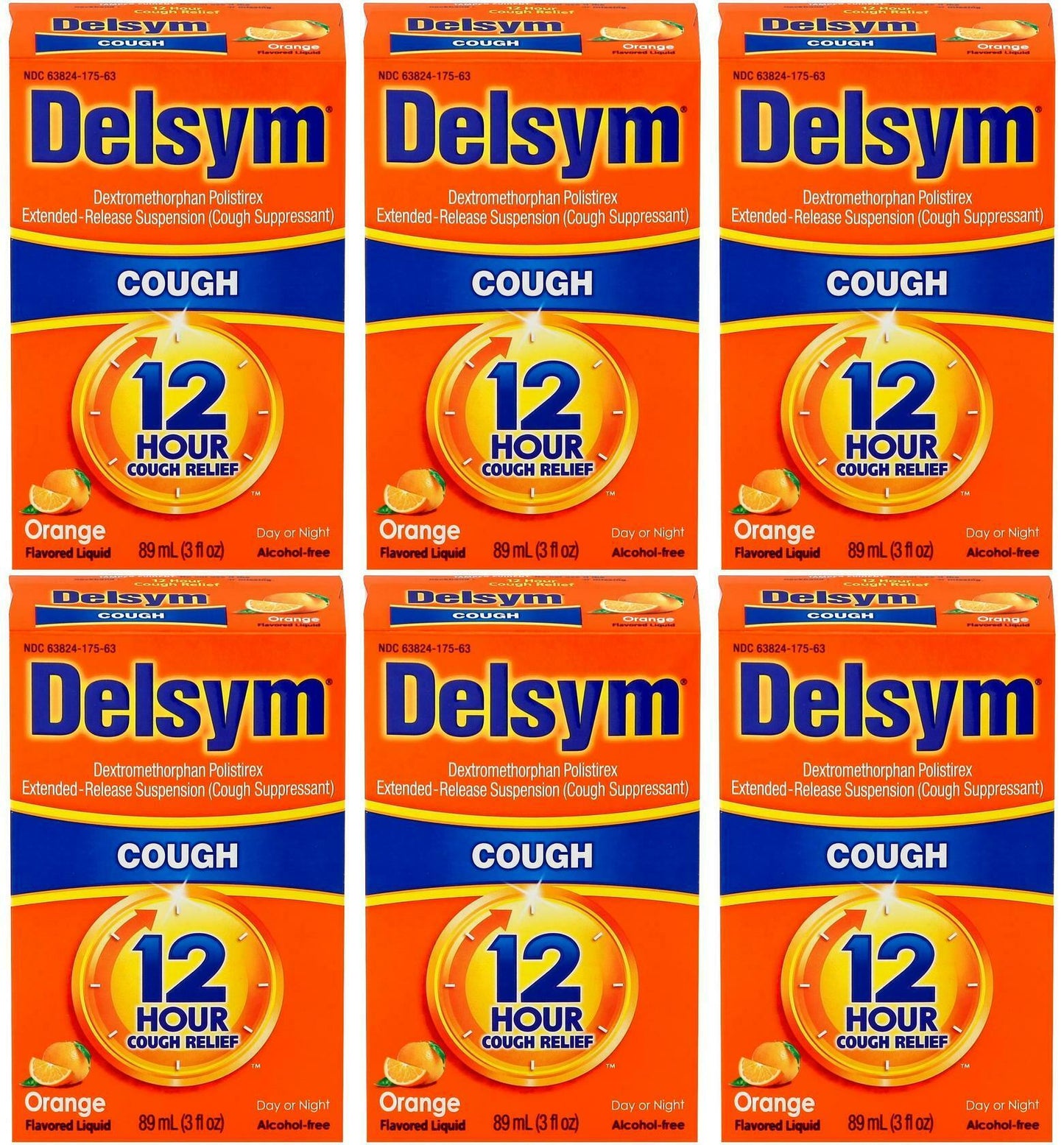 Lot of 6 Delsym Cough Suppressant Liquid Orange Flavor 3 oz each EXP 01/23