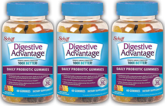 3 PK Schiff Digestive Advantage Daily Probiotics Gummies 60 Ct Each EXP 3/23+