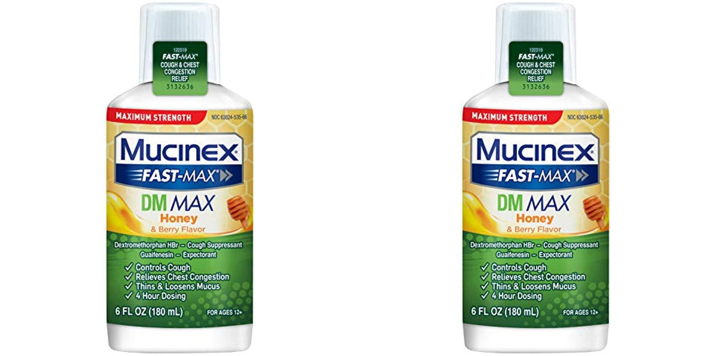 Mucinex Fast-Max Maximum Strength DM MAX, Symptom Relief, Cough Suppressant and Expectorant, Honey & Berry Flavor, 6 FL OZ