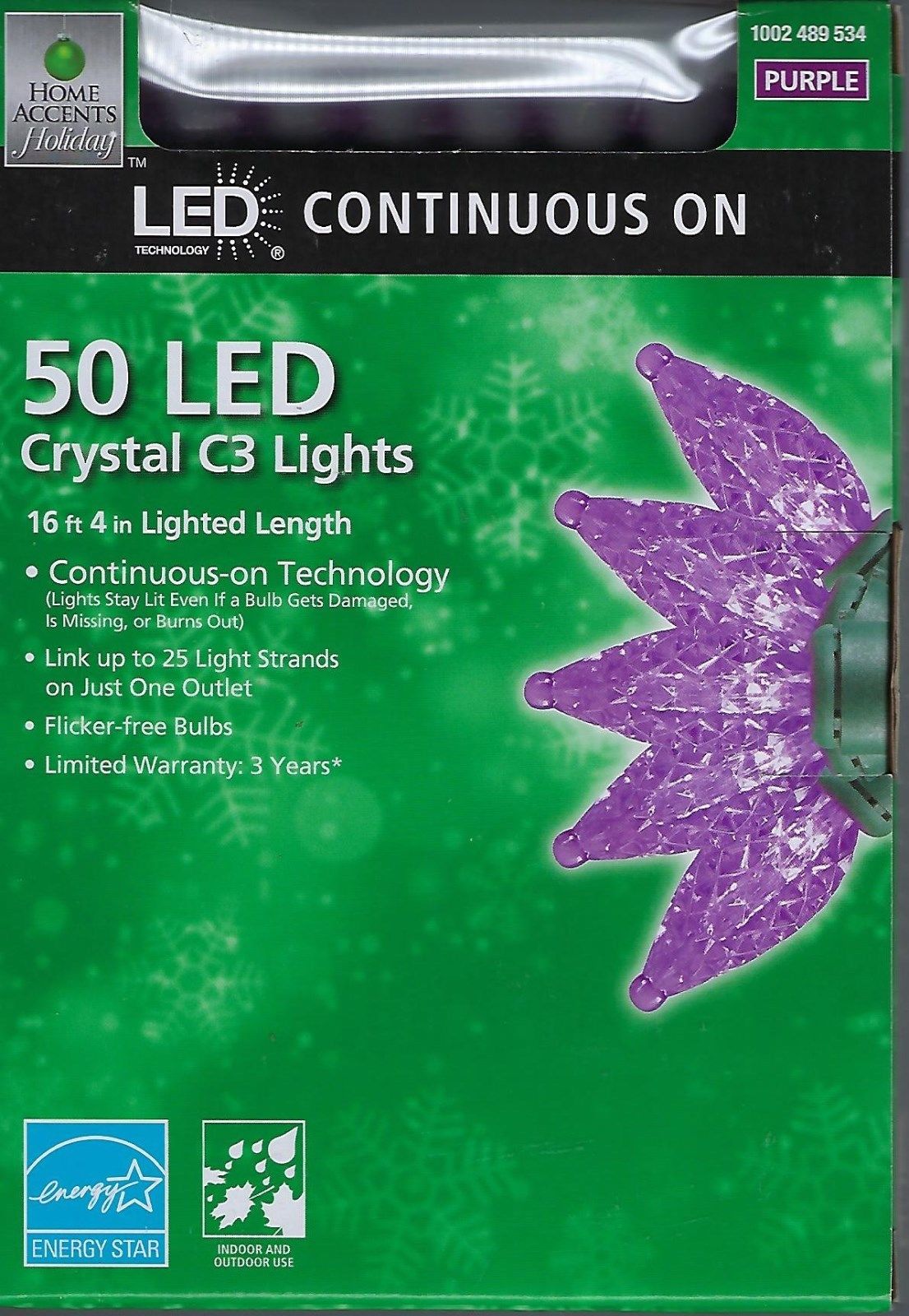 Home Accents Holiday 50 PURPLE LED Faceted Crystal C-3 Light String 16" 4"